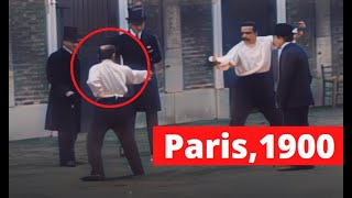 Colorized Historical Video  Fencing Duel in the Streets of Paris ca 1900 4k upscaled [upl. by Akenahs]