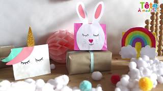 🦄✂ TUTO Pochettes cadeaux cartonnées licorne et arcenciel  Une vidéo by Tête à modeler [upl. by Inafets568]