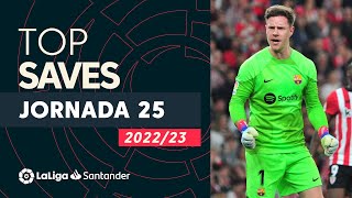 LaLiga TOP 5 Paradas Jornada 25 LaLiga Santander 20222023 [upl. by Neelac]