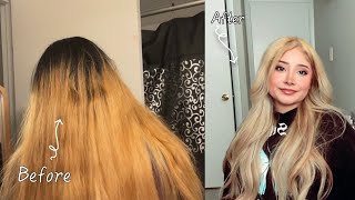 Bleaching my hair AT HOMEEasy guide for beginnersBeauty on a budget part 1Mid English [upl. by Eimmat]