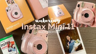 Fujifilm Instax Mini 11 Blush Pink unboxing  accessories 📸 [upl. by Enair414]