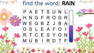 Spring Word Search Game  Find the words in the word search  English Words  Fun Learning Videos [upl. by Ecydnac451]