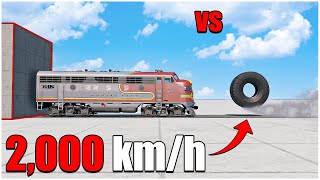 Beamng Drive  Angry Tire VS Train 2000 kmh 274  cars crash test  car torture [upl. by Nawud]