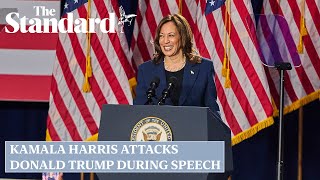 Kamala Harris attacks Donald Trump at first campaign rally in Wisconsin [upl. by Lothario257]