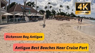 Best Beaches In Antigua Near Cruise Port  Dickenson Bay Beach 🏖️ 4k Walking Tour [upl. by Rekoob234]