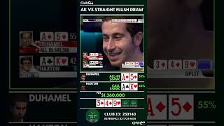 AK vs Straight Flush Draw highstakes poker casino philhellmuth pokerchampion ClubGG shorts [upl. by Elenahc289]