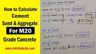 How to calculate Cement Sand and Aggregate for M20 concrete [upl. by Nevad522]