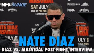 Nate Diaz Reacts to Win Over Jorge Masvidal Calls Jake Paul Rematch Pretty Realistic [upl. by Sivek]