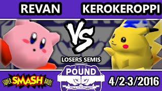 Pound 2016  Revan Kirby Vs KeroKeroppi Pikachu  Losers Semis  Smash 64 [upl. by Wise]