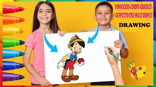 Drawing and Painting For Kids How to Draw a Pinocchio holding apple fruit for Toddlers [upl. by Noillimaxam839]