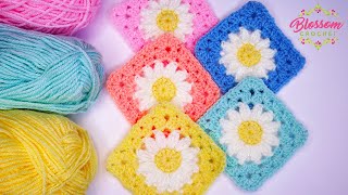 🌼 Springtime Granny Square  How to Crochet a Daisy Granny Square Step by Step Tutorial [upl. by Genni332]