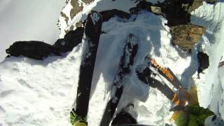 raw helmet cam footage Skier falls off huge rocky cliff and SURVIVES [upl. by Lednar337]