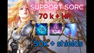 ESO PVP  SORC SHIELD SUPPORT BUILD AND GAMEPLAY  50K  SHIELDS AND 70K  HP [upl. by Bitthia]