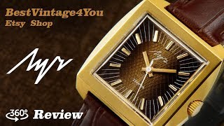 Handson video Review of Luch De Luxe NOS Square Slim Mens Soviet Watch From 70s [upl. by Oruasi747]