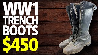 450  WW1 Canadian British CEF BEF Trench Boots Black Leather History  Military Antiques Toronto [upl. by Iznil]