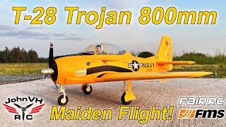 FMS FairRC 800mm T28 Trojan Yellow MAIDEN FLIGHT Review fairrc fmsmodelRC ​ [upl. by Itnaihc253]