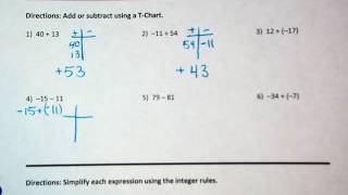 Adding and Subtracting Integers Using A t chart [upl. by Autrey]