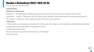 Case Law Tort publication Theaker v Richardson 1962 1 WLR 151 CA [upl. by Obeng]