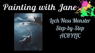 Loch Ness Monster Step by Step Acrylic Painting on Canvas for Beginners [upl. by Narhem]