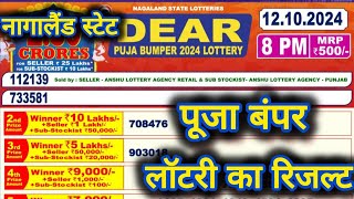 Nagaland State Dear Puja Bumper Lottery Result 8pm Live PUJA BUMPER LOTTERY RESULT 12102024 DRAW [upl. by Radborne]