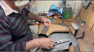 Making HANDMADE Woven Leather Chelsea Boots from start to finish Hand Dyed amp Stitching PART 1 of 3 [upl. by Uda]