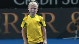 Cruz Hewitt Gets Roger Federer Warmed Up  Fast 4 Launch  Tennis Australia [upl. by Hnahc]