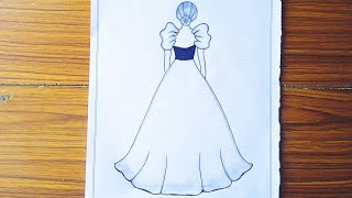 How to draw girl with dress  easy backside girl drawing [upl. by Nydia766]