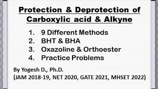 Protection and Deprotection of Carboxylic Acid and Alkynes  Reaction Mechanism and example to solve [upl. by Colon]