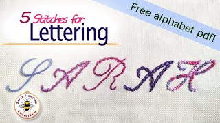 FIVE stitches for embroidered lettering tutorial [upl. by Nagad501]