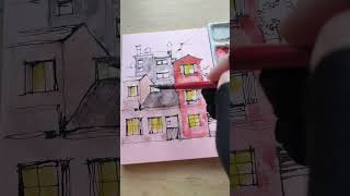 Watercolor Buildings art paintingwatercolordrawingartist artbooktourlandscapeartbooktour [upl. by Blondelle]