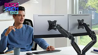 Unboxing HUANUO Dual Monitor Stand Adjustable Spring Monitor Desk Mount  Good Tech Cheap [upl. by Esyle]