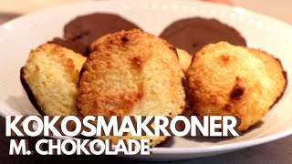 Kokosmakroner m chokolade  Kokostoppe nemme amp lækre  Opskrift  263 [upl. by Nileve]