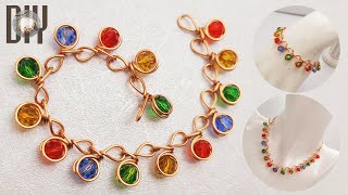 How to make a chain bracelet  String of colorful Christmas lights  simple bead jewelry 1010 [upl. by Adachi643]