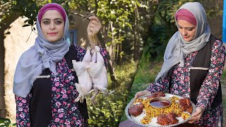 WEDDGING STYLE Cooking of Persian Barberry Rice with Chicken  ZERESHK POLO MORGH  Rural Cuisine [upl. by Fan860]