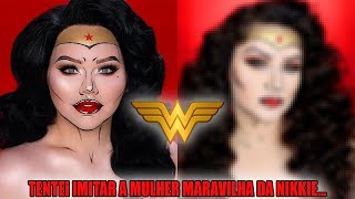 TENTEI IMITAR A MAKE DE MULHER MARAVILHA DA NIKKIE TUTORIALS HalloweendasLinDudas [upl. by Nannarb511]