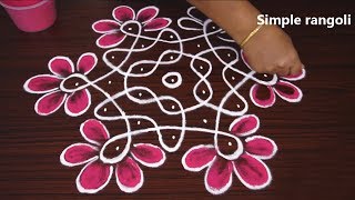 Simple Flower Sikku kolam with dots  Melikala muggulu designs  rangoli for beginners [upl. by Davina]