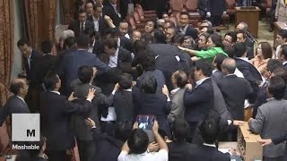 Japanese Parliament Devolves into One Rowdy Dogpile  Mashable News [upl. by Brandon]