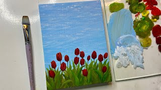 Acrylic painting tulip flowers acrylic painting tutorial acrylic painting for beginners tutorial [upl. by Winwaloe516]