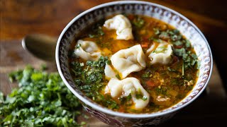 Traditional Uyghur Soup Recipe From Scratch How to Make Filled Pasta Soup Shorba Chöchüreچۆچۈرە [upl. by Leryt]