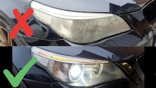 How To Clean amp Restore Headlights  Yellow Foggy Oxidation  BMW 5 Series E60  Autoglym Kit [upl. by Hayalat]