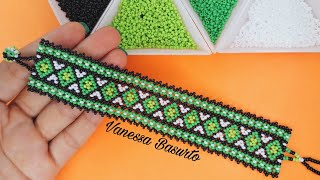 COMO HACER UN BRAZALETE DE CHAQUIRAS  MOSTACILLAS FACIL 🔷💚 HOW TO MAKE EASY BEADED BRACELET diy 🔷💚 [upl. by Bortz]