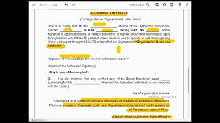 Format of Authorization Letter for icegate Registration 2024  AD code ICEGATE  Sample format [upl. by Launam]