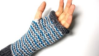 How to Loom Knit Fingerless Mittens changing colors DIY Tutorial OLD Version [upl. by Cleodal]