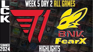 T1 vs FOX Highlights ALL GAMES  LCK Summer 2024 W5D2  T1 vs BNK FearX Week 5 Day 2 [upl. by Paul848]