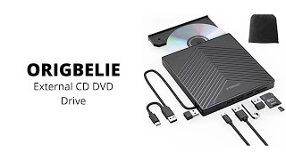 ORIGBELIE  External CD DVD Drive Ultra Slim CD Burner USB 30 with 4 USB Ports and 2 TF [upl. by Venola829]