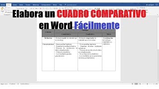 CÓMO HACER UN CUADRO COMPARATIVO EN WORD FÁCILMENTE [upl. by Sylirama]