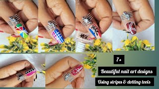 Beautiful amp Easy nailart💅designs using stripes amp dotting toolsnailsnailartnailpolish [upl. by Sharlene]