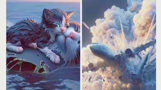 Poor cat mom died in plane crash💔😢catcartoonviralvideo aicat ai babytoons [upl. by Yenruoc636]