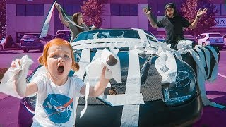 Adley giant TOILET PAPER prank baby vs car [upl. by Olemrac640]