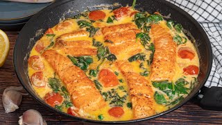 CREAMY GARLIC SALMON WITH SPINACH AND TOMATOES 20 [upl. by Iiette706]